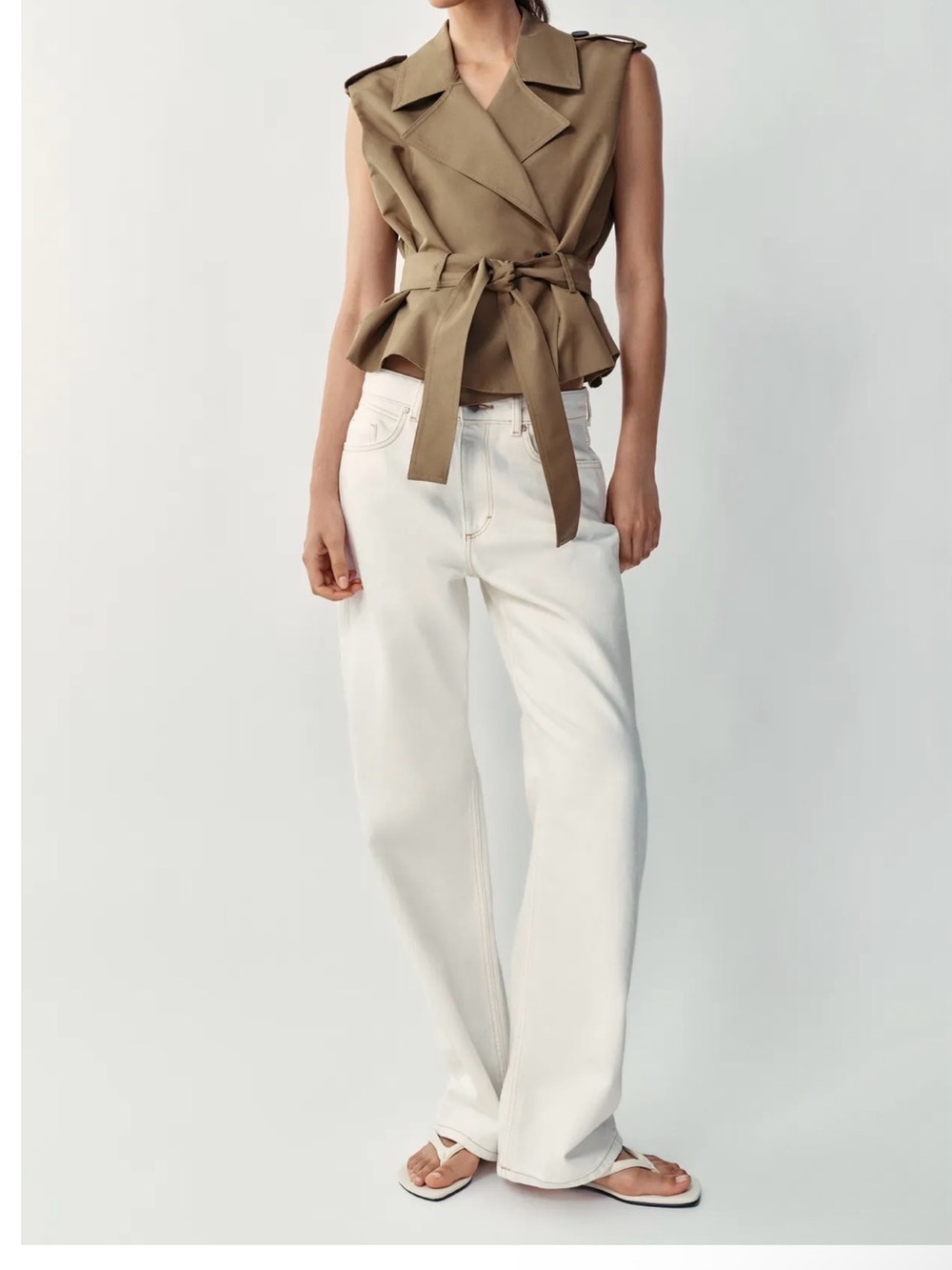 Zara Double Breasted Vest in Dark Khaki